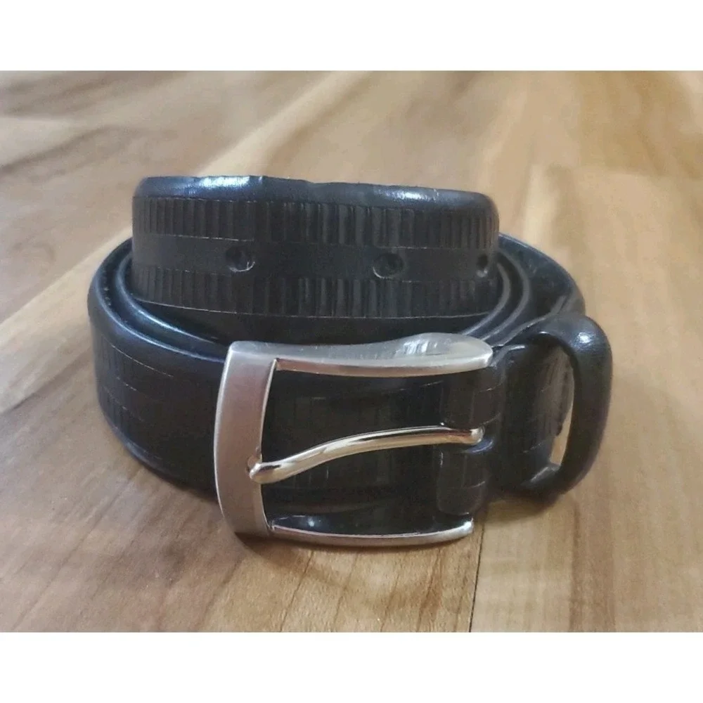 Decorative Genuine Leather Work Belt Mens Size 34 Black